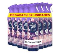 Ambipur Flor Exótica Ambientador En Spray 185ml x 8, Con Una Fragancia El Doble De Duradera Que Elimina Olores Y Deja Un Aroma Fresco Y Ligero