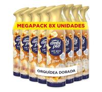 Ambipur Orquídea Dorada Ambientador En Spray 185ml x 8, Con Una Fragancia El Doble De Duradera Que Elimina Olores Y Deja Un Aroma Fresco Y Ligero