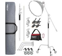 AMBITFUL Stainless Steel Heavy Duty C Stand, 150-320 cm, Ajustable con Ruedas para reflectores, softbox, monolight, Brazo Resistente (AMBITFUL C-Stand Kit + Bolsa + Wheels)