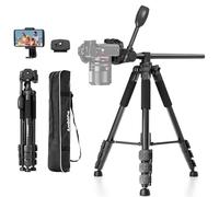 AMBITFUL Trípode de cámara de 62 pulgadas, soporte de trípode de aluminio negro profesional, horizontal extraíble para cámara de vídeo/DSLR/teléfono celular/videocámara/telescopios, trípode alto de
