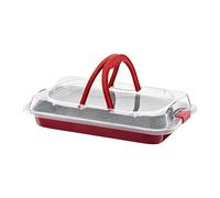 AMBITION Bandeja para hornear con tapa de transporte, 36 x 23 x 9,5 cm, antiadherente, 3 en 1, para hornear, transportar