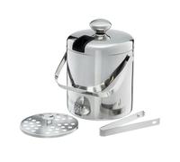AMBITION Cubitera de acero inoxidable con pinzas, tapa colador, 1,3 L, doble pared, aislante, enfriador de hielo