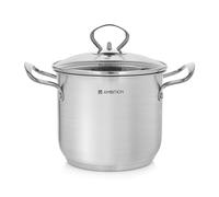 AMBITION Olla alta de acero inoxidable con tapa de cristal, 2,7 L, 16 cm, apta para inducción y para todo tipo de fuegos, apto para lavavajillas