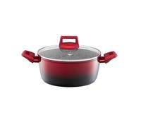 AMBITION Olla antiadherente de 20 cm con tapa de cristal, 2,3 l, Ombre Red Ombre de aluminio, para todo tipo de fuegos, inducción, aspecto de piedra, color rojo
