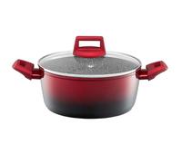 AMBITION Olla antiadherente de 28 cm con tapa de cristal, 6,7 L, color rojo ombre, de aluminio, para inducción, aspecto de piedra, color rojo