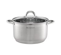 AMBITION Olla con tapa de cristal, 26 cm, solar, 8,5 L, olla de acero inoxidable, apta para inducción, todos los tipos de cocina, escala interior, apta para lavavajillas