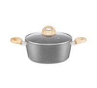 AMBITION Olla con tapa de cristal de 24 cm Kenya 4,1 L de aluminio con revestimiento antiadherente efecto piedra y madera
