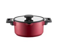 AMBITION Olla con vertedor y tapa, 20 cm, 2,6 L, aluminio fundido, olla con revestimiento antiadherente, color rojo y exterior