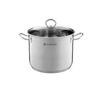 AMBITION Olla de acero inoxidable de inducción grande de 16 l, tapa de cristal para todos los tipos de cocina, lavavajillas, gastronomía y acero