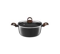 AMBITION Olla de aluminio con tapa, 20 cm, 2,2 L, apta para inducción, para todo tipo de fuegos, aspecto de piedra y madera, antiadherente