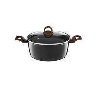 AMBITION Olla de aluminio con tapa, 24 cm, 4,3 L, apta para inducción, para todo tipo de fuegos, aspecto de piedra y madera, antiadherente