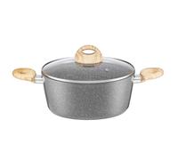 AMBITION Olla grande con tapa de cristal 28 cm Mastic 5,6 l de aluminio con revestimiento antiadherente efecto piedra y madera
