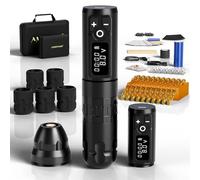 Ambition Soldier Kit Máquina de Tatuar Kit Completo Rotativa Inalámbrica - Pluma con Doble Batería, 20 Agujas Tatuaje Glory, Papel Transfer, Film, Tazas y Mangos Desechables para Tatuadores