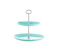 AMBITION Soporte para frutas Velencia de 2 pisos, color turquesa, 25 cm, plato de cristal de acero inoxidable, soporte para tartas, cupcakes, redondo