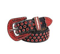 Amblive Cinturón con tachuelas de diamantes de imitación para mujer, cinturón de diseño gótico punk rojo con hebilla de pin, accesorio de moda llamativo, Rojo, S