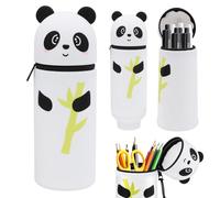 Ambolio Estuche para Lápices Kawaii, Estuche Escolar de Silicona Blanda 2 en 1,Telescópica Estuche para Lápices,Portalápices de Mesa, Adecuado para Niñas y Adolescentes(Panda)