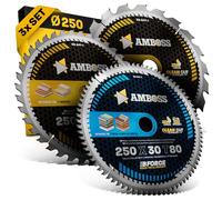 AMBOSS hoja de sierra circular 250 x 30 mm (juego de 3) - hoja de sierra 250 x 30 - hoja de sierra circular Ø 250 mm - compatible con Mafell Erika 85 EC, DWE 7492 y mucho más