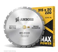Amboss - Hoja de sierra circular HM, a prueba de clavos, 315 mm de diámetro x 3,2 mm x 30 mm, para uso extremo en obras de construcción, dientes planos con chaflán (20 dientes), agujeros combinados