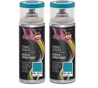 Ambro-Sol - Pintura acrílica en spray, color Azul Turquesa, RAL 5018, resultado profesional en múltiples superficies, exteriores e interiores, 400 ml (Paquete de 2)