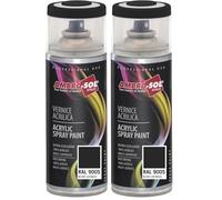 Ambro-Sol - Pintura acrílica en spray, color Negro Satinado, RAL 9005, resultado profesional en múltiples superficies, exteriores e interiores, 400 ml, El embalaje puede variar (Paquete de 2)