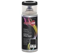 AMBRO-SOL - Pintura acrílica en spray, color Negro Satinado, RAL 9005, resultado profesional en múltiples superficies, exteriores e interiores, 400 ml, El embalaje puede variar