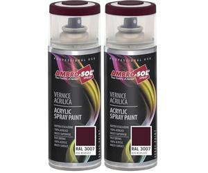 Ambro-Sol - Pintura acrílica en spray, color Rojo Negruzco, RAL 3007, resultado profesional en múltiples superficies, exteriores e interiores, 400 ml (Paquete de 2)