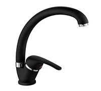 ambrosiana SEI1406BLA - Grifo mezclador para fregadero de cocina/lavandería con caña alta Serie Seis de latón color negro con aireador de ahorro de agua