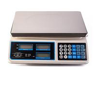 AMC Báscula electrónica digital de banco profesional con 7 teclas de memoria con plato fabricado en acero inoxidable, 6 lcd por medida precio unitario, total y peso carga máxima 40 kg división 2 g