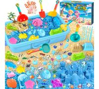 AMCHLEL Arena Magica Niños,Cofre de Arena Mágica con 1 KG Sand, Arena Cinética Kit con Molde de Arena y Juguetes Marinos, Caja de Arenas con Tapa, Arenas para Arenero Infantil para Niños de 3+ Años