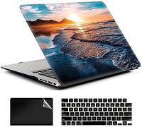AMCJJ Funda Compatible con MacBook Air 13 Pulgadas 2017-2010 Release A1466/A1369,Carcasa Rígida Protector de Plástico Cubierta & EU Teclado Cubierta & Pantalla Protecto,Puesta de Sol En La Playa 1