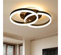 Amdelne Plafón LED Salón 2 Anillos φ50 cm, 36 W Lámpara de Techo Moderna Regulable con Mando a Distancia, de Metal+Acrílico, Diseño Redondo, para Sala de Estar, Dormitorio, Comedor - Negro+Madera
