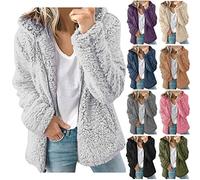 AMDOLE Abrigos de forro polar para mujer, chaquetas de forro polar cálido para invierno, abrigo suave y esponjoso con capucha, cárdigan con cremallera completa, casual, holgado, cómodo, para mujer,