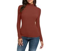 AMDOLE Blusa casual de manga larga para mujer, cuello de tortuga, corte ajustado, elástico, camiseta de manga larga para mujer, rojo, XXL