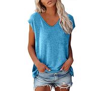 AMDOLE Blusas y túnicas para mujer, blusa de manga corta, informal, de verano, cuello en V, monocolor, camisas informales, corte holgado, tops para mujer, Bu2., L