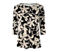 AMDOLE Blusas y túnicas para mujer, camiseta con estampado floral vintage, manga 7/10, cuello redondo, beige, L