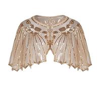 AMDOLE Bolero cubierta flapper perlas hasta el cabo de noche mujeres Shawl Sequin blusa de las mujeres de los años 20 carnaval disfraz de mujer, beige, Talla única