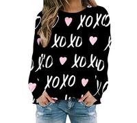 AMDOLE Camisa de San Valentín con capucha, moda, San Valentín, letra de corazón, estampada, cuello redondo, suéter de moda para mujer 2024, Negro , L