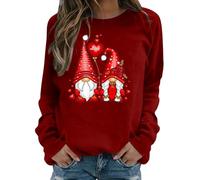 AMDOLE Camisa de San Valentín Jersey Cuello Redondo Hombres y Mujeres Suéter de Manga Larga Trajes de moda para Mujer 2024, Vino, S