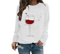 AMDOLE Camisas de San Valentín Mujeres Cuello Redondo e Impresión "Love Wine Glass" para mujer Camisa de moda para mujer 2024, Blanco, XXL