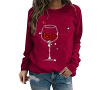 AMDOLE Camisas de San Valentín Mujeres Cuello Redondo e Impresión "Love Wine Glass" para mujer Camisa de moda para mujer 2024, rojo, L
