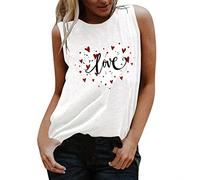 AMDOLE Camisas de San Valentín Mujeres T-Cuello T Camiseta sin Mangas Love Round T-Pieza Ollas con Estampado de Blusas Chaleco Tanque Corazón Mujeres Camisetas de Moda para Mujer 2024, Blanco, M