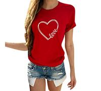 AMDOLE Camisas de San Valentín para mujer, camisas de San Valentín, camisetas estampadas T adecuadas para parejas Regalos de manga Love Day Blusa de mujer Trajes de moda para mujer 2024, rojo, L
