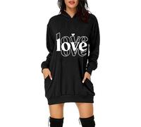 AMDOLE Camisas de San Valentín para mujer con estampado de carta de amor de bolsillo y capucha Suéter de moda para mujer 2024, Negro , M