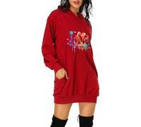 AMDOLE Camisas de San Valentín para mujer con estampado de carta de amor de bolsillo y capucha Trajes de moda para mujer 2024, rojo, S