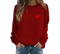 AMDOLE Camisas de San Valentín para mujer cuello redondo, estampado casual de amor de San Valentín, manga larga, trajes de moda para mujer 2024, Vino, XXL