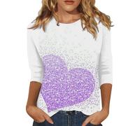 AMDOLE Camisas de San Valentín para mujer cuello redondo y corazón rojo para el día de San Valentín Suéter de moda para mujer 2024, morado, M