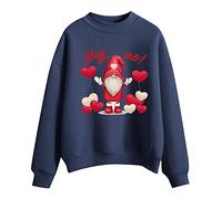 AMDOLE Camisas de San Valentín para Mujer Día de San Valentín Estampadas Cuello Redondo Manga Larga Tops de Moda para Mujer 2024, azul oscuro, S