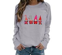 AMDOLE Camisas de San Valentín para mujer Sudadera de cuello O Sudadera Casual Blusa Suéter Loose Love Man Camisetas impresas Top Camisas Trajes de moda para mujer 2024, gris, S