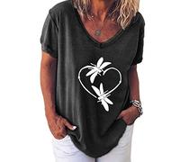 AMDOLE Camisas de San Valentín para mujer Top corto suelto casual mujer estampado blusa de mujer Trajes de moda para mujer 2024, Negro , L