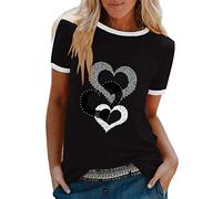 AMDOLE Camisas de San Valentín Suéter de impresión para mujer Suéter suelto corto de moda blusa de manga Top Blusa de mujer Suéter de moda para mujer 2024, Negro , L